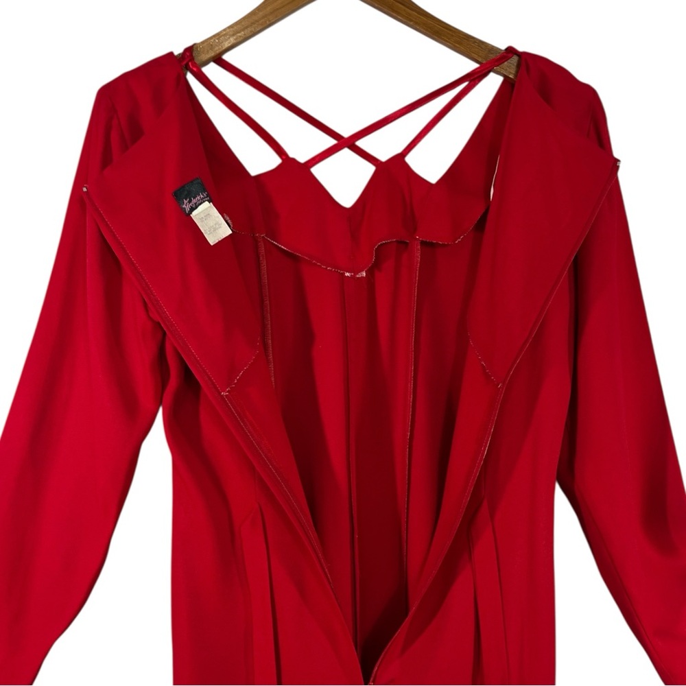 Vintage Fredericks of Hollywood Red Long Sleeve Mini Dress with Tie Back 9-10 - Picture 6 of 6